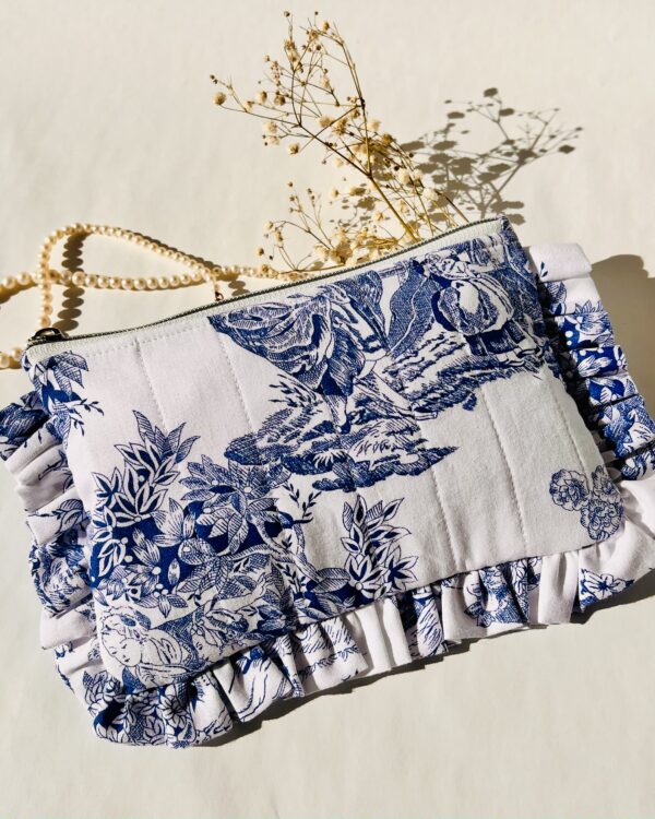 Pochette à Volant Toile de Jouy bleu